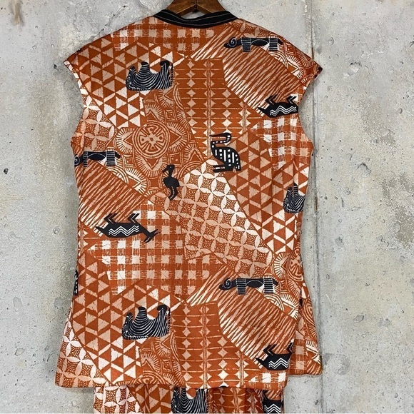 Vintage 80s burnt orange beige black zoo animal tribal maxi dress set medium - Picture 7 of 9